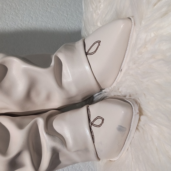 Women Fold Over Western Boots Chunky Heel Pointed Toe Cowboy Knee High Boots. - Picture 14 of 16